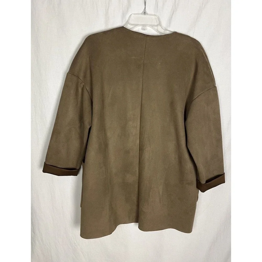 Zara Basic Faux‎ Suede Coat Size XS Long Sleeve Tan Open Front Oversized Jacket